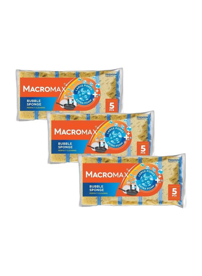 Macromax مجموعة إسفنجات ماكروماكس الفقاعية - 3 × 5 قطع | مجموعة إسفنجات غسيل أطباق ناعمة عالية الرغوة ذات ملمس فقاعي - Image 1